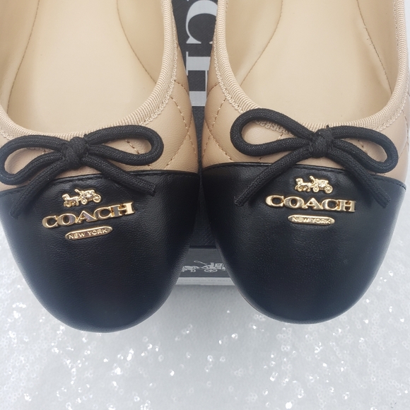 Coach Allyson Quilted Ballet Flats Leather Classic Neutral Beechwood Black sz 6 - Picture 4 of 16